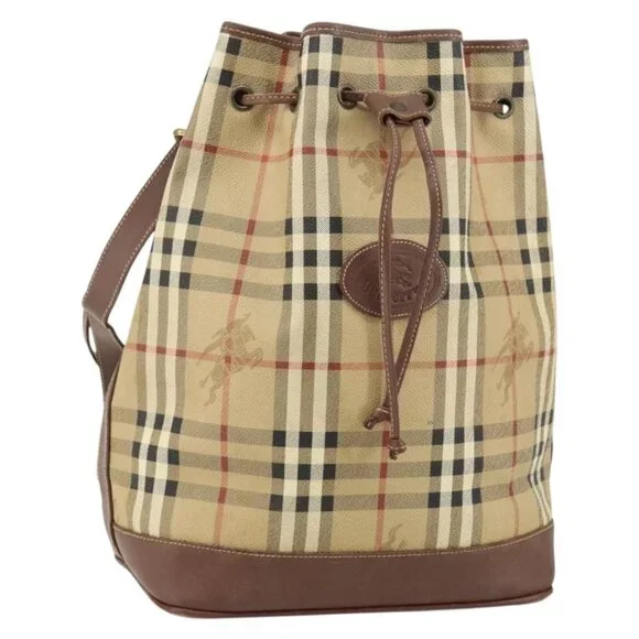 Authentic Burberrys Nova Check Shoulder Bag PVC Beige Gold - Picture 1 of 16